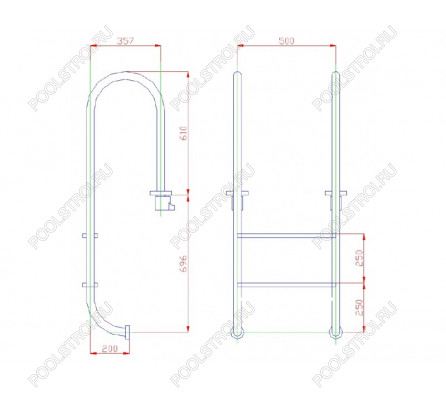 Лестница  2 ступени  (у.б.) Flexinox WALL (87132023)