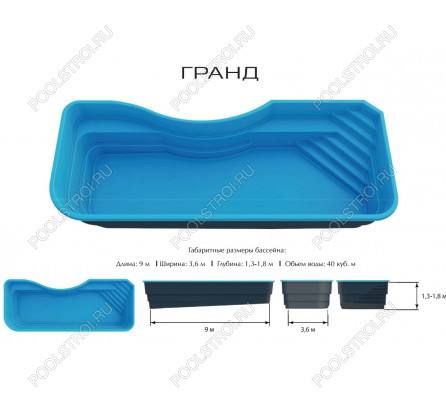 Композитный бассейн Гранд PREMIUM (9х3.6х1.3-1.8м)